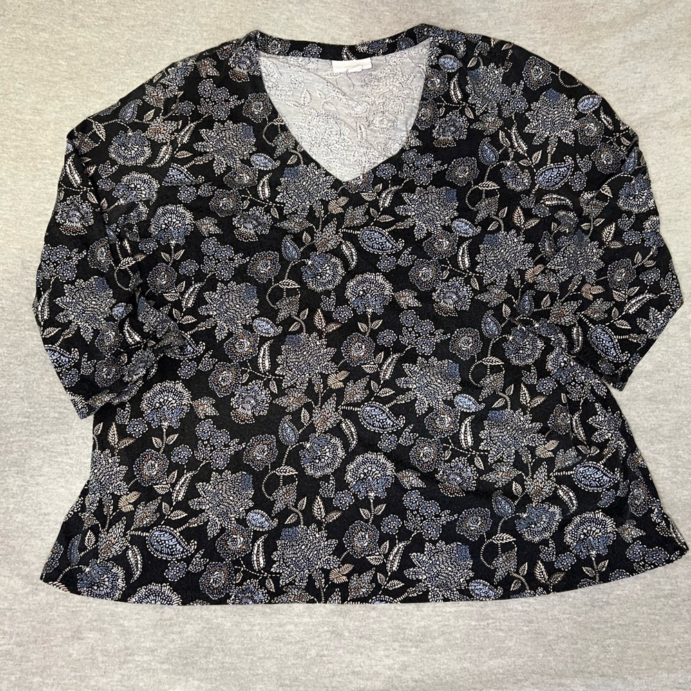 J. Jill Black and Gray Floral Long Sleeve Top